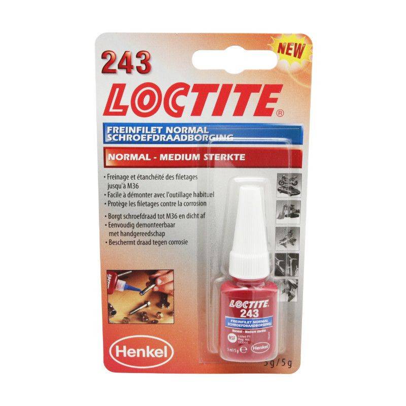 FREIN FILET NORMAL LOCTITE 243 A RESISTANCE MOYENNE (FLACON 5 ML SOUS BLISTER) FREIN FILET HAUTE PERFORMANCE POUR SÃ‰CURISER VOS FIXATIONS ET Ã‰VITER TOUT DESSERRAGE. origine BETA -DISPO