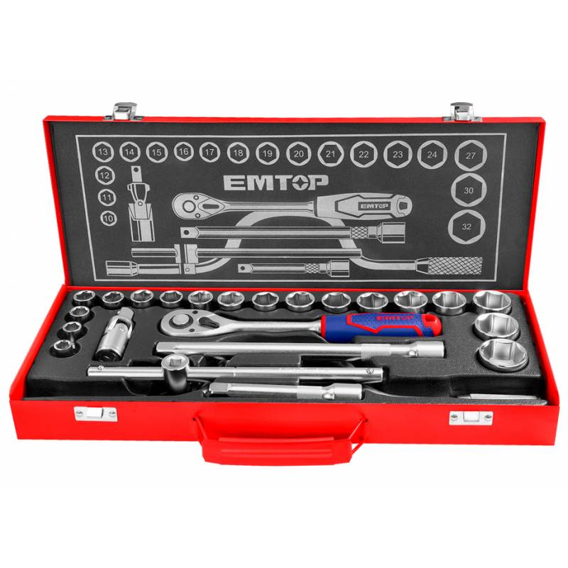 ETUI CLES 24 PIECES 1/2 Cr-V EMTOP (DOUILLES 10-32, CLIQUETS, EXTENSIONS INCLUS) COFFRET DE CLÃ‰S 24 PIÃˆCES 1/2" Cr-V EMTOP (DOUILLES 10-32, CLIQUETS, EXTENSIONS INCLUS) origine BETA -DISPO