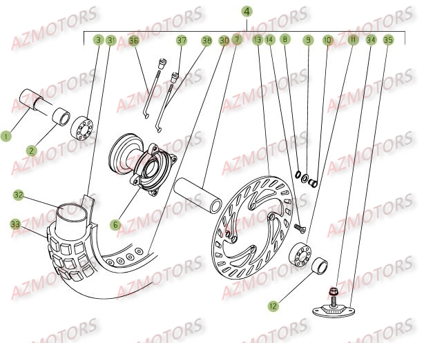 Roue Avant AZMOTORS PiÃ¨ces Beta RE 125 4T - 2009
