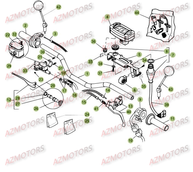 Commandes Guidon AZMOTORS PiÃ¨ces Beta RE 125 4T - 2010-2011
