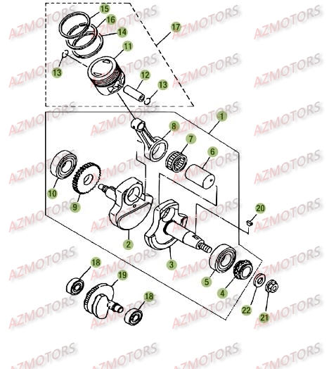 Vilebrequin Piston Contre Arbre AZMOTORS PiÃ¨ces Beta RE 125 4T - 2010-2011