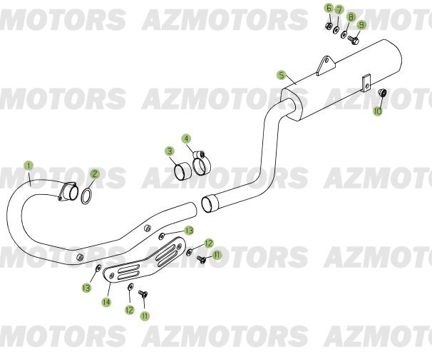 Echappement AZMOTORS PiÃ¨ces Beta RR 125 Enduro 4T - 2012/2010 CHASSIS 001052 Ã  001140