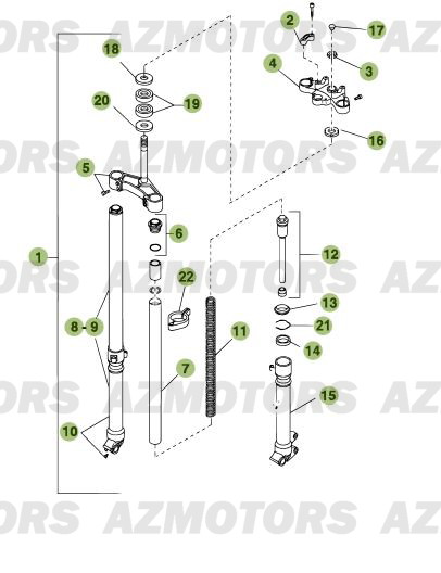 Fourche AZMOTORS PiÃ¨ces Beta RR 125 Enduro 4T - 2012/2010 CHASSIS 001052 Ã  001140