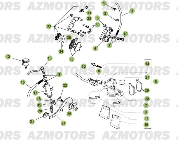 Freins AZMOTORS PiÃ¨ces Beta RR 125 Enduro 4T - 2012/2010 CHASSIS 001052 Ã  001140