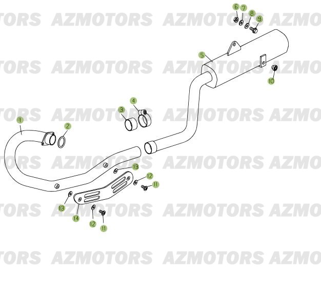 Echappement AZMOTORS PiÃ¨ces Beta RR 125 Enduro 4T - 2012/2010 CHASSIS 001141 Ã  999999 