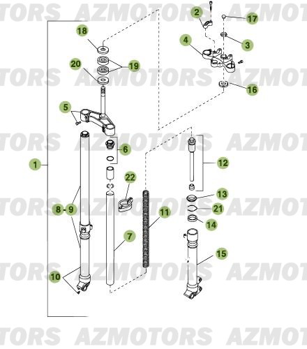Fourche AZMOTORS PiÃ¨ces Beta RR 125 Enduro 4T - 2012/2010 CHASSIS 001141 Ã  999999 