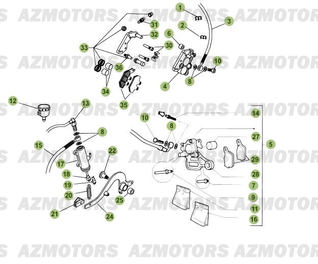Freins AZMOTORS PiÃ¨ces Beta RR 125 Enduro 4T - 2012/2010 CHASSIS 001141 Ã  999999 