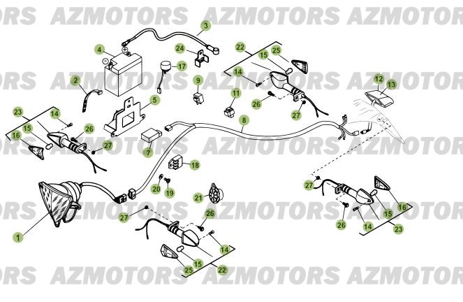 Installation Electrique AZMOTORS PiÃ¨ces Beta RR 125 Enduro 4T - 2012/2010 CHASSIS 001141 Ã  999999 