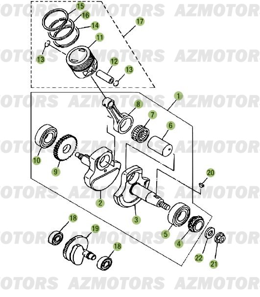 Vilebrequin   Piston   Contre Arbre AZMOTORS PiÃ¨ces Beta RR 125 Enduro 4T - 2012/2010 CHASSIS 001141 Ã  999999 
