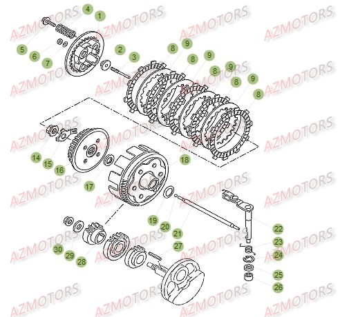Transmission Principale Embrayage AZMOTORS PiÃ¨ces Beta RR 125 LC Enduro 4T - 2015
