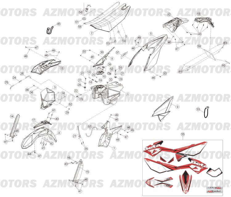 Carenages   Reservoir   Selle No Serie 1 A Xx502 AZMOTORS PiÃ¨ces Beta RR 125 LC Enduro 4T - 2013