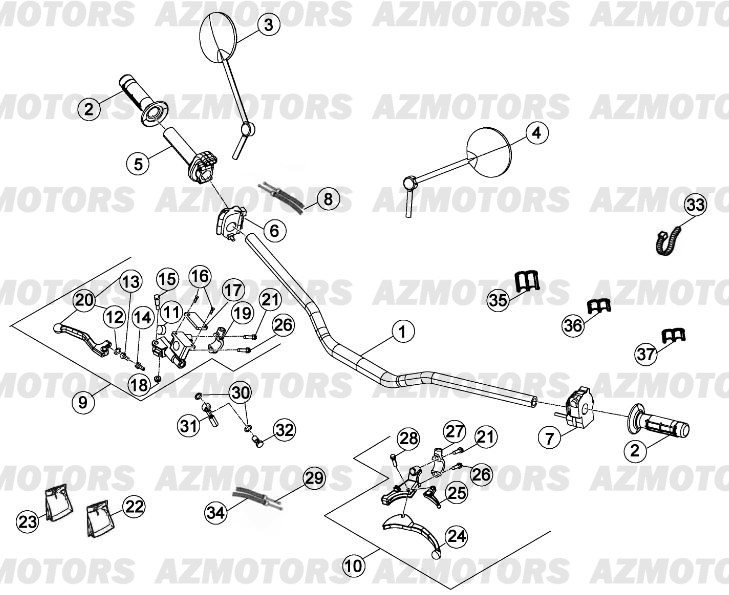 Commandes   Guidon AZMOTORS PiÃ¨ces Beta RR 125 LC Enduro 4T - 2013
