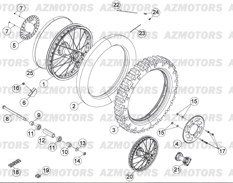 Roue Arriere AZMOTORS PiÃ¨ces Beta RR 125 LC Enduro 4T - 2013