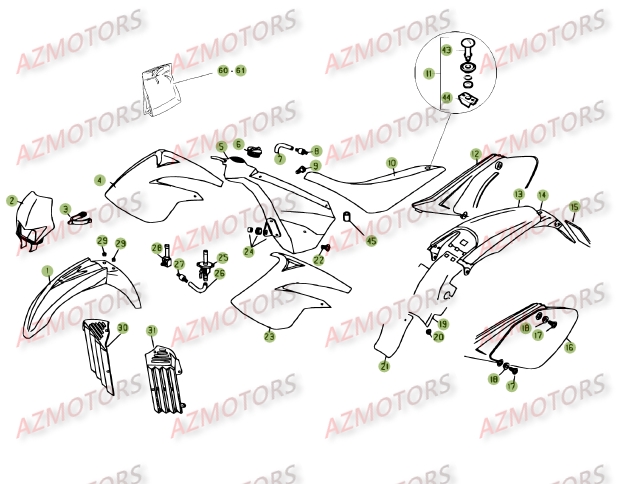 Carenages   Reservoir   Selle AZMOTORS PiÃ¨ces BETA RR 125 SM 4T - [2009]
