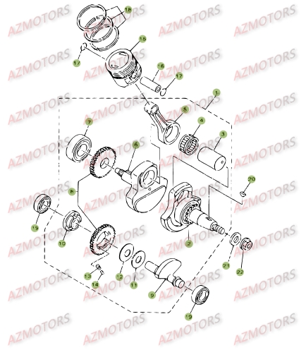 Vilebrequin   Piston   Contre Arbre AZMOTORS PiÃ¨ces BETA RR 125 SM 4T - [2009]
