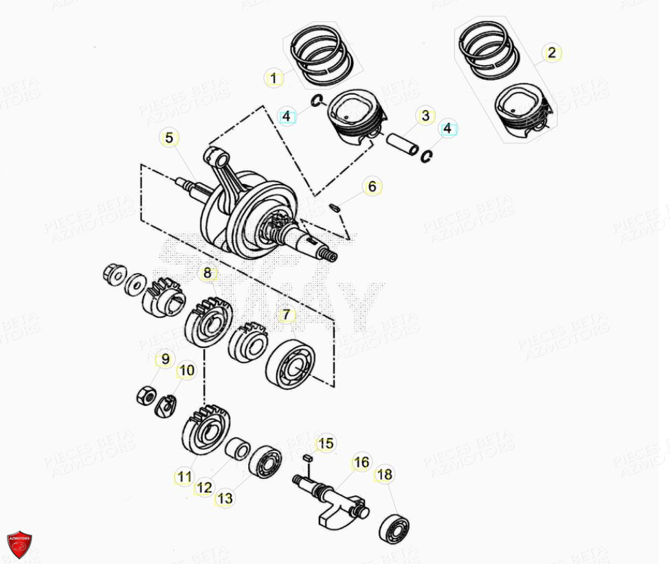 Vilebrequin Piston Contre Arbre AZMOTORS PiÃ¨ces Beta ENDURO RR 125 4T LC CBS - 2018