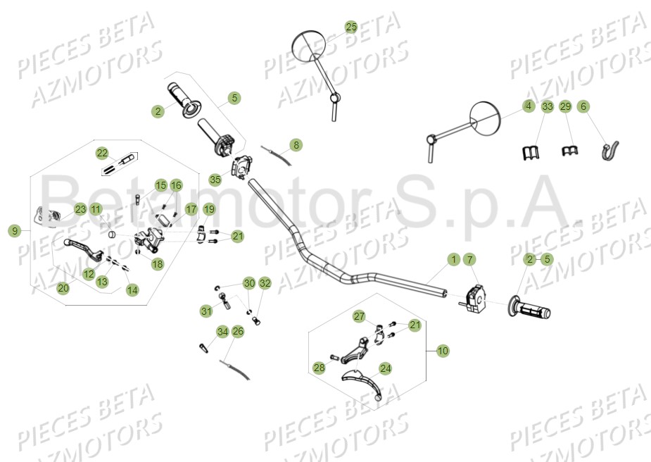 Commandes Guidon AZMOTORS PiÃ¨ces Beta RR 125 AC Enduro 4T - 2016  