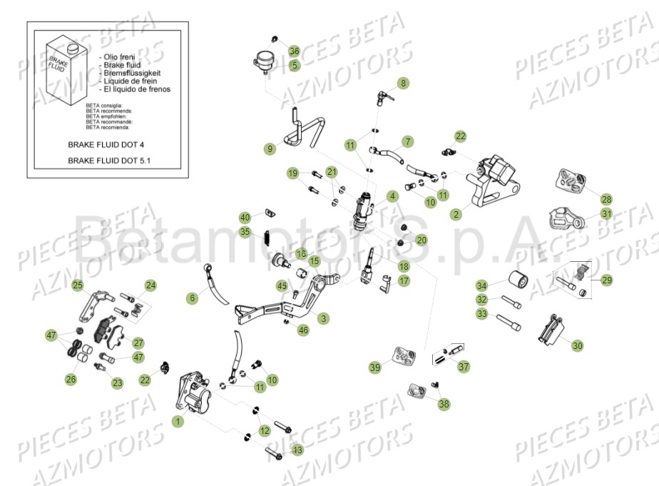 Freins AZMOTORS PiÃ¨ces Beta RR 125 AC Enduro 4T - 2016  