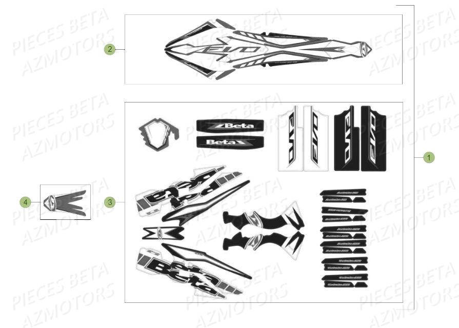 Autocollants AZMOTORS PiÃ¨ces BETA EVO 250 2T - (2015)