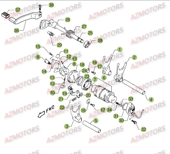 Commande Boite A Vitesses AZMOTORS PiÃ¨ces BETA M4 350cc 4T - [2006]