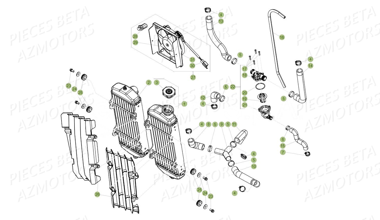 Radiateur AZMOTORS PiÃ¨ces BETA RR 4T 350 RACING - (2017)

