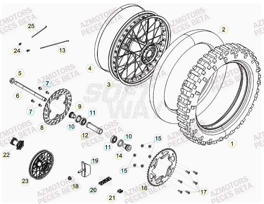 Roue Arriere Du No Serie 0150001 A 0160000 AZMOTORS PiÃ¨ces BETA RR FACTORY 400cc 4T - [2012]