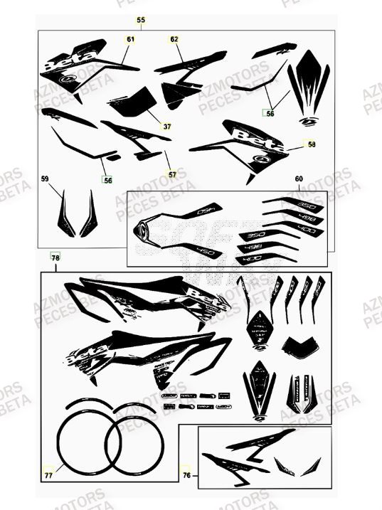 Autocollants AZMOTORS PiÃ¨ces BETA RR FACTORY 498cc 4T - [2012]