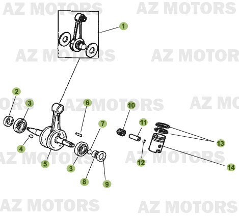 Vilebrequin Piston Contre Arbre AZMOTORS PiÃ¨ces Beta RR 50 - 2007-2005