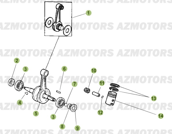 Vilebrequin   Piston   Contre Arbre AZMOTORS PiÃ¨ces Beta 50 RR FACTORY - 2013-2012