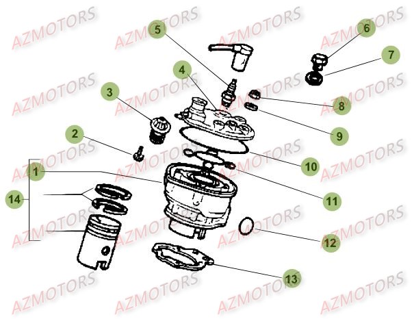 Cylindre Culasse Distribution AZMOTORS PiÃ¨ces Beta 50 RR FACTORY - 2015-2014