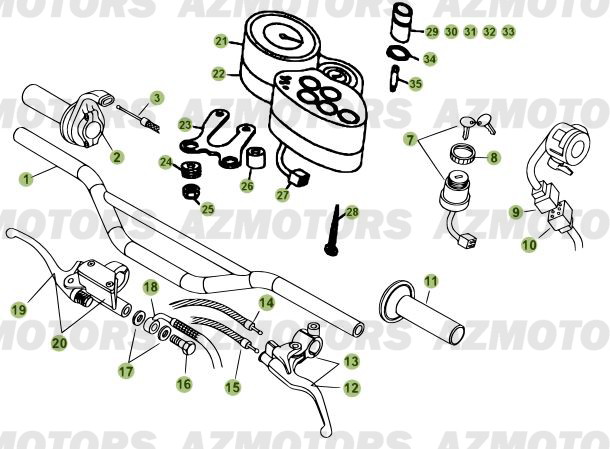 Commandes   Guidon AZMOTORS PiÃ¨ces Beta RR 50 STANDARD - 2009-2008