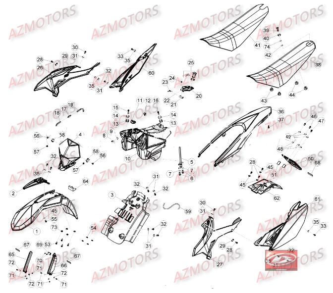 Carenages AZMOTORS PiÃ¨ces Beta RR 50 STANDARD - 2016