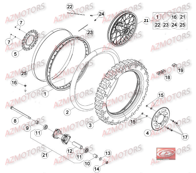 Roue Arriere AZMOTORS PiÃ¨ces Beta RR 50 STANDARD - 2016
