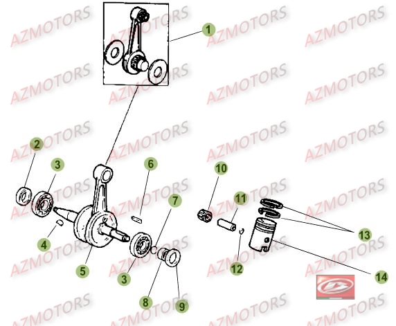 Vilebrequin Piston AZMOTORS PiÃ¨ces Beta RR 50 STANDARD - 2016