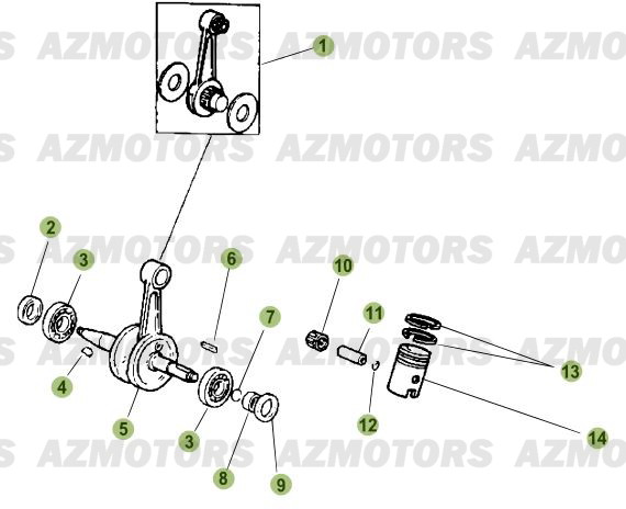 Vilebrequin   Piston   Contre Arbre AZMOTORS PiÃ¨ces Beta RR 50 STANDARD - 2010-2011