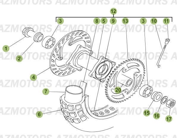 Roue Arriere AZMOTORS PiÃ¨ces Beta RR 50 MOTARD - 2006-2005