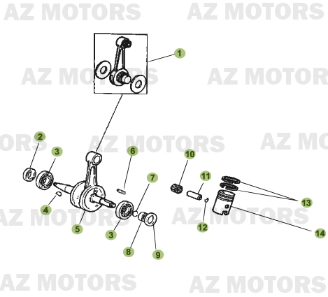 Vilebrequin   Piston   Contre Arbre AZMOTORS PiÃ¨ces Beta RR 50 MOTARD - 2011-2010