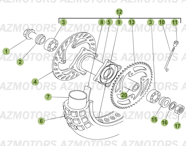 Roue Arriere AZMOTORS PiÃ¨ces Beta 50 Motard RACING - 2008