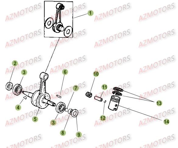 Vilebrequin   Piston   Contre Arbre AZMOTORS PiÃ¨ces Beta 50 Motard STANDARD - 2013-2012