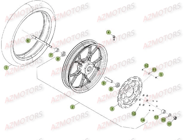 Roue Avant Du No Serie 500736 A 501231 AZMOTORS PiÃ¨ces Beta 50 Motard STANDARD - 2014