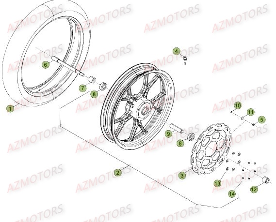 Roue Avant Du No Serie 501232 A 501544 AZMOTORS PiÃ¨ces Beta 50 Motard STANDARD - 2014