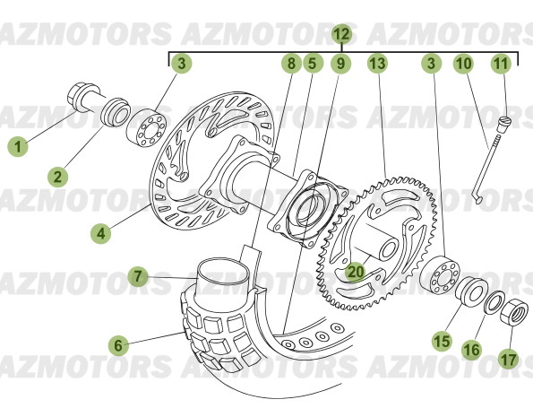Roue Arriere AZMOTORS PiÃ¨ces Beta 50 Motard STANDARD - 2011-2010
