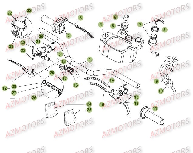 Commandes   Guidon AZMOTORS PiÃ¨ces Beta 50 Motard TRACK - 2009