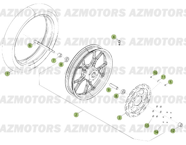 Roue Avant Du Numero Serie 401077 A 499999 AZMOTORS PiÃ¨ces Beta 50 Motard TRACK - 2013-2012