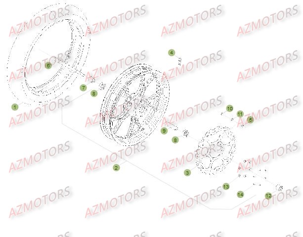 Roue Avant Du No Serie 401077 A 401331 AZMOTORS PiÃ¨ces Beta 50 Motard TRACK - 2015-2014