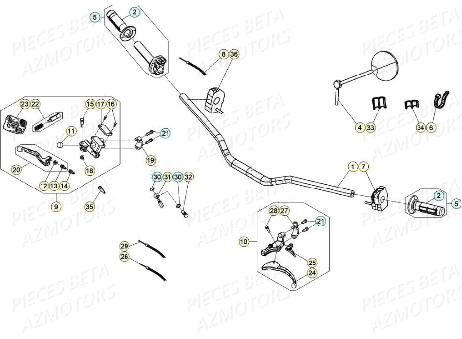 Commandes Guidon AZMOTORS Pieces Beta 50 RR RACING - 2020