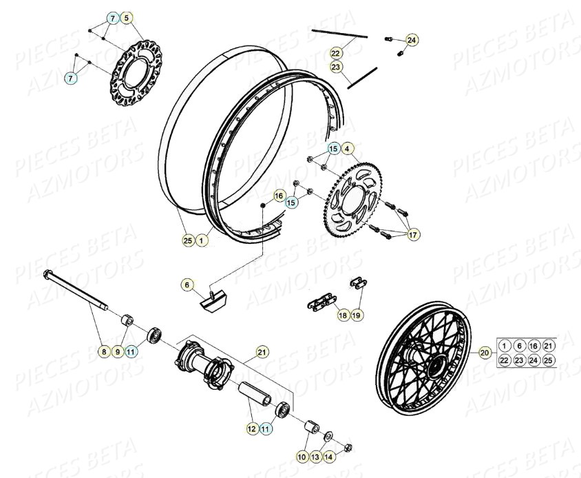 Roue Arriere AZMOTORS Pieces Beta 50 RR RACING - 2020