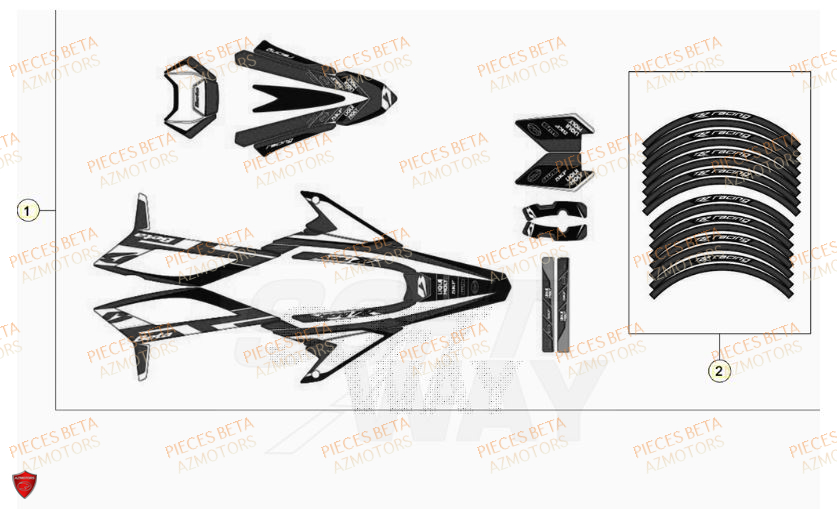 Autocollants AZMOTORS Pieces Beta 50 RR RACING - 2023-2024