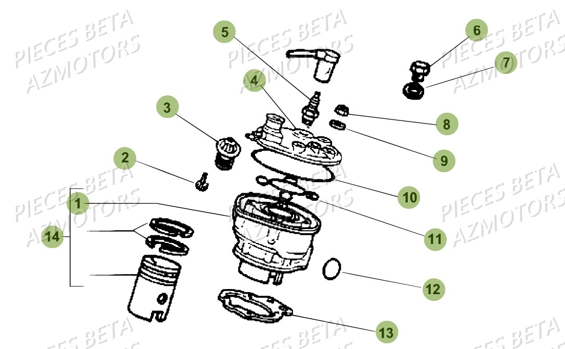 Cylindre Culasse Distribution AZMOTORS PiÃ¨ces Beta RR 50 STANDARD - 2017