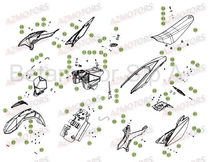 Carenages Reservoir Selle AZMOTORS PiÃ¨ces Beta RR 50 MOTARD SPORT - 2016